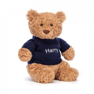 Jellycat Bartholomew Bear with Personalised Navy Jumper Medium | 680351-DSW