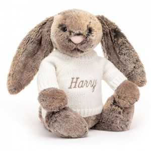 Jellycat Bashful Cottontail Bunny with Personalised Cream Jumper Medium | 275608-BHR