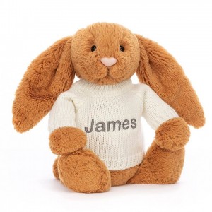 Jellycat Bashful Golden Bunny with Personalised Cream Jumper Medium | 067812-MOY