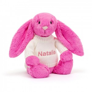 Jellycat Bashful Hot Pink Bunny with Personalised Cream Jumper Medium | 781062-QNF