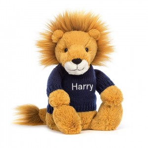 Jellycat Bashful Lion with Personalised Navy Jumper Medium | 108937-GQV