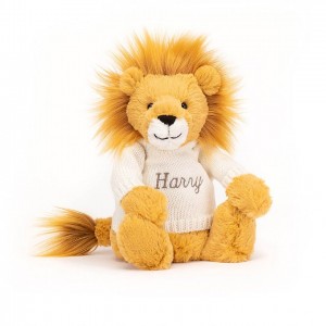 Jellycat Bashful Lion with Personalised Cream Jumper Medium | 936875-YVP