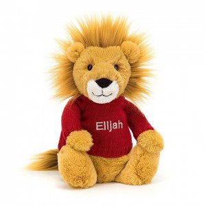 Jellycat Bashful Lion with Personalised Red Jumper Medium | 135480-UNR