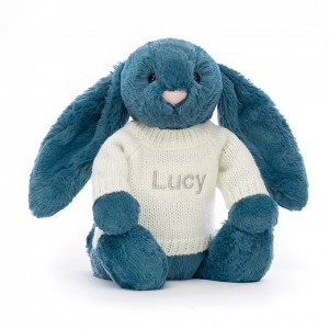 Jellycat Bashful Mineral Blue Bunny with Personalised Cream Jumper Medium | 629054-NTU