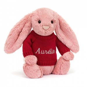 Jellycat Bashful Petal Bunny with Personalised Red Jumper Medium | 574912-XHL