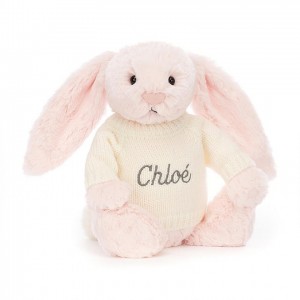 Jellycat Bashful Pink Bunny with Personalised Cream Jumper Medium | 739601-YMB