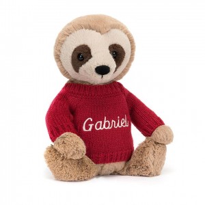 Jellycat Bashful Sloth with Personalised Red Jumper Medium | 960812-GBK