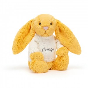 Jellycat Bashful Sunshine Bunny with Personalised Cream Jumper Medium | 975342-HNY