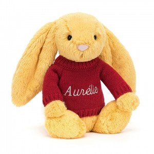 Jellycat Bashful Sunshine Bunny with Personalised Red Jumper Medium | 984702-QDS