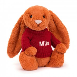 Jellycat Bashful Tangerine Bunny with Personalised Red Jumper Medium | 914736-ERU