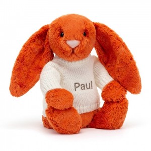 Jellycat Bashful Tangerine Bunny with Personalised Cream Jumper Medium | 142036-BVU