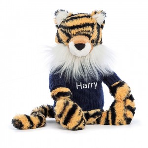 Jellycat Bashful Tiger with Personalised Navy Jumper Medium | 790321-MBC