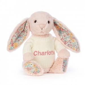 Jellycat Blossom Blush Bunny with Personalised Cream Jumper Medium | 107368-QJZ