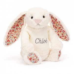 Jellycat Blossom Cream Bunny with Personalised Cream Jumper Medium | 394176-UPL