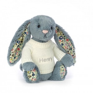 Jellycat Blossom Dusky Blue with Personalised Cream Jumper Medium | 276840-VSP