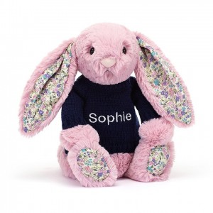 Jellycat Blossom Tulip Bunny with Personalised Navy Jumper Medium | 736501-UDF