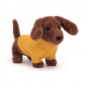 Jellycat Sweater Sausage Dog Yellow | 786521-BFV