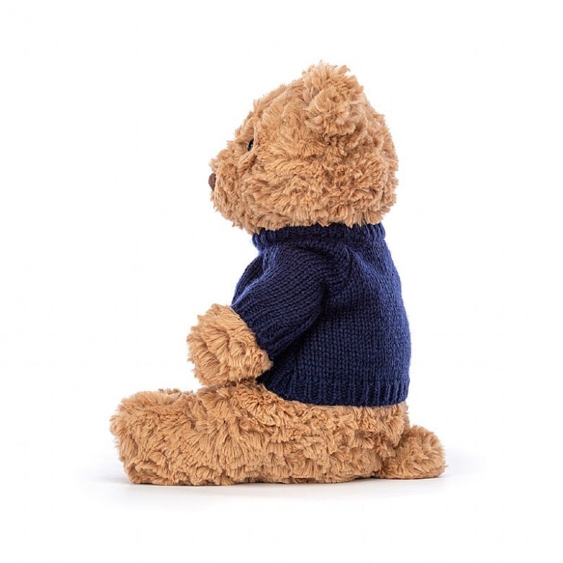 Jellycat Bartholomew Bear with Personalised Navy Jumper Medium | 680351-DSW