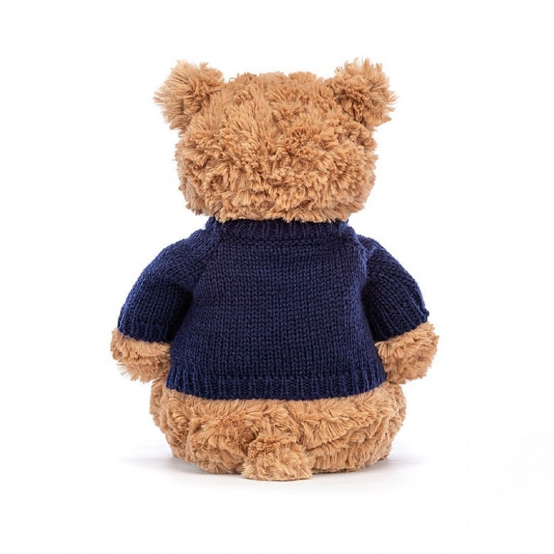 Jellycat Bartholomew Bear with Personalised Navy Jumper Medium | 680351-DSW