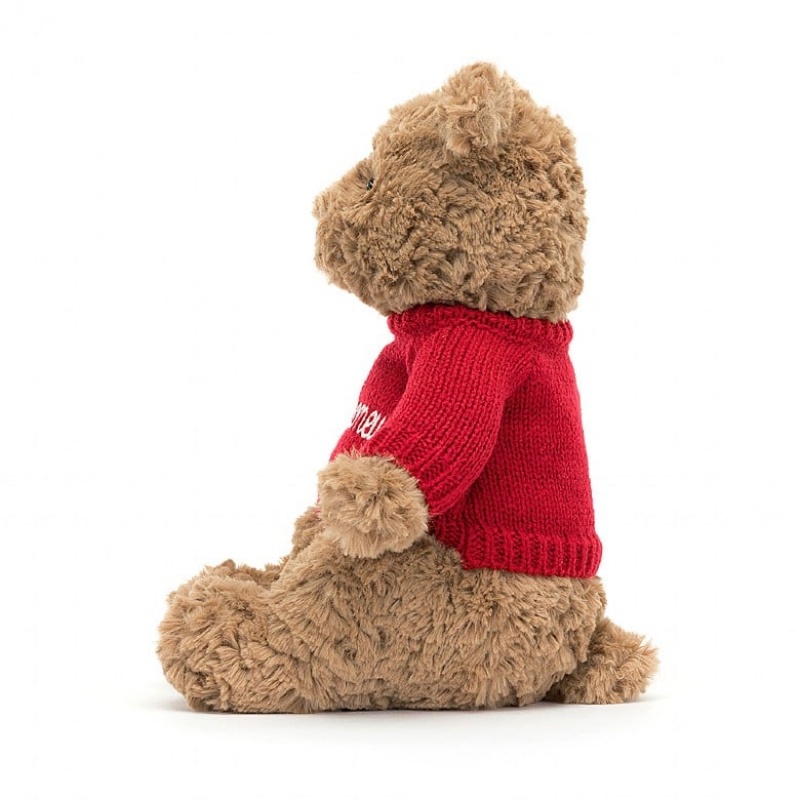 Jellycat Bartholomew Bear with Personalised Red Jumper Medium | 354601-WMR