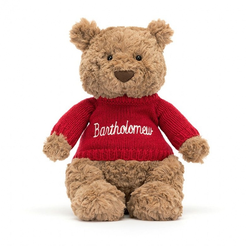 Jellycat Bartholomew Bear with Personalised Red Jumper Medium | 354601-WMR