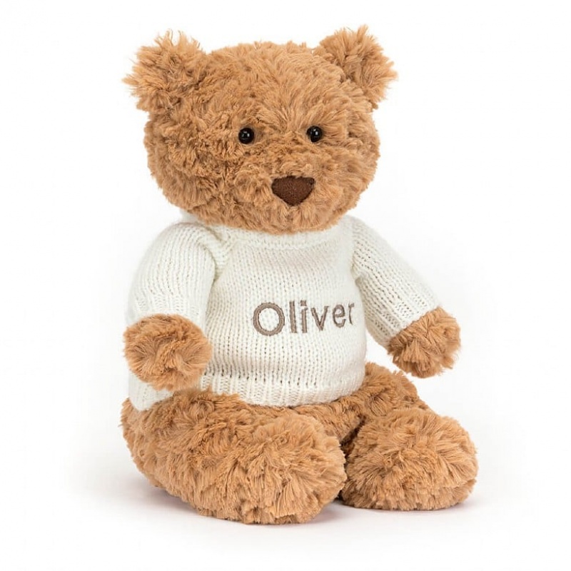 Jellycat Bartholomew Bear with Personalised Cream Jumper Medium | 023456-ZSN