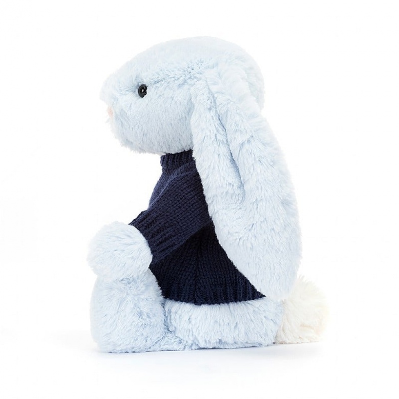 Jellycat Bashful Blue Bunny with Personalised Navy Jumper Medium | 015238-DXG