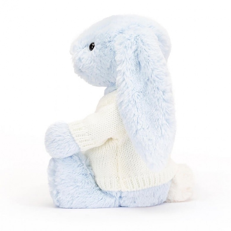 Jellycat Bashful Blue Bunny with Personalised Cream Jumper Medium | 392475-NPC