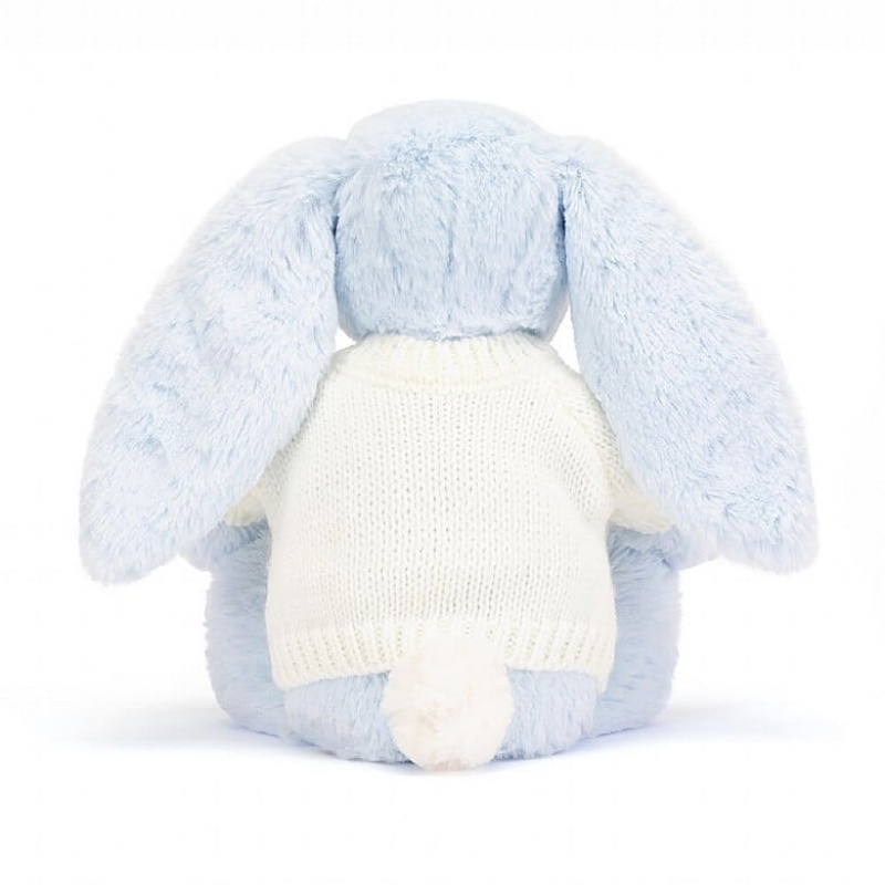 Jellycat Bashful Blue Bunny with Personalised Cream Jumper Medium | 392475-NPC