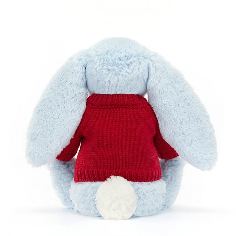 Jellycat Bashful Blue Bunny with Personalised Red Jumper Medium | 763408-YWF