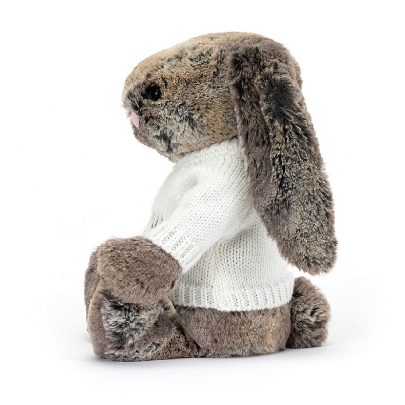 Jellycat Bashful Cottontail Bunny with Personalised Cream Jumper Medium | 176489-TJU