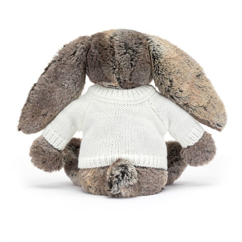 Jellycat Bashful Cottontail Bunny with Personalised Cream Jumper Medium | 176489-TJU