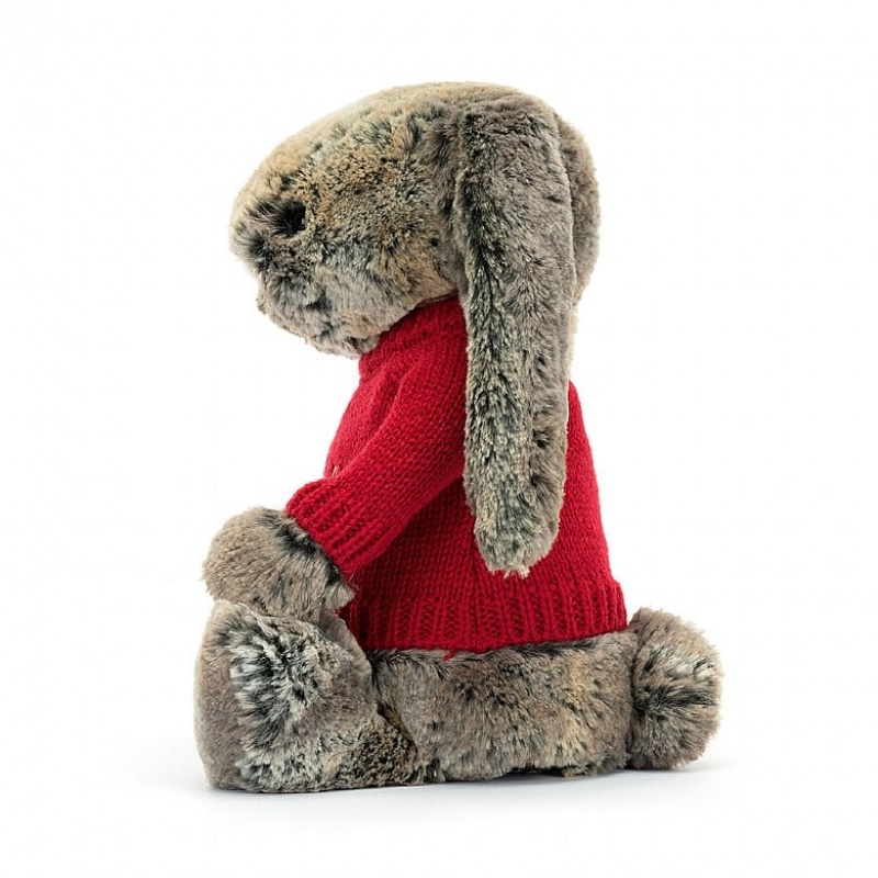 Jellycat Bashful Cottontail Bunny with Personalised Red Jumper Medium | 581043-CUG