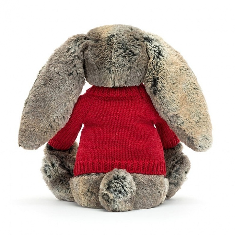 Jellycat Bashful Cottontail Bunny with Personalised Red Jumper Medium | 581043-CUG