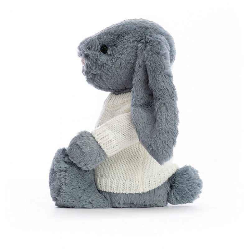 Jellycat Bashful Dusky Blue Bunny with Personalised Cream Jumper Medium | 594206-KSL