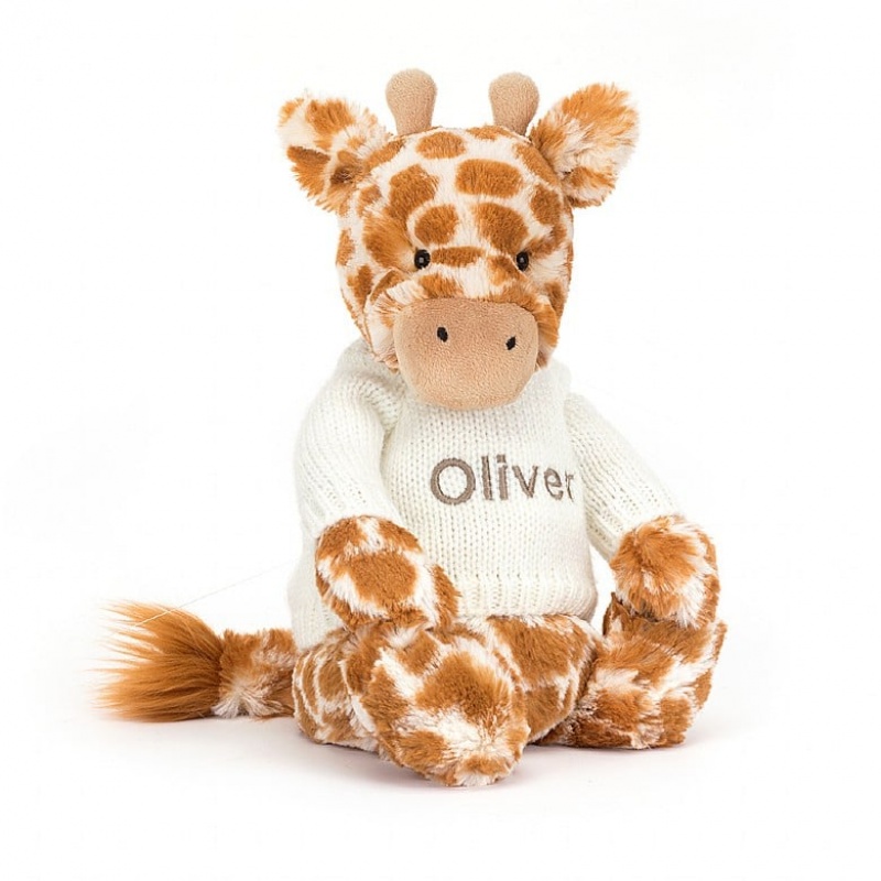 Jellycat Bashful Giraffe with Personalised Cream Jumper Medium | 562940-EGJ