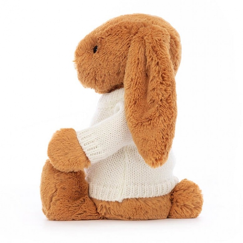 Jellycat Bashful Golden Bunny with Personalised Cream Jumper Medium | 963204-EFJ