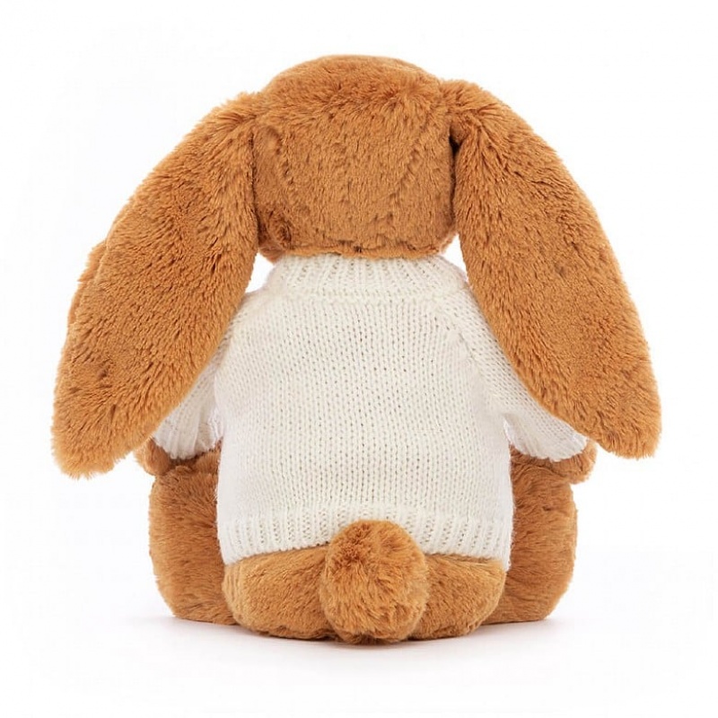 Jellycat Bashful Golden Bunny with Personalised Cream Jumper Medium | 963204-EFJ