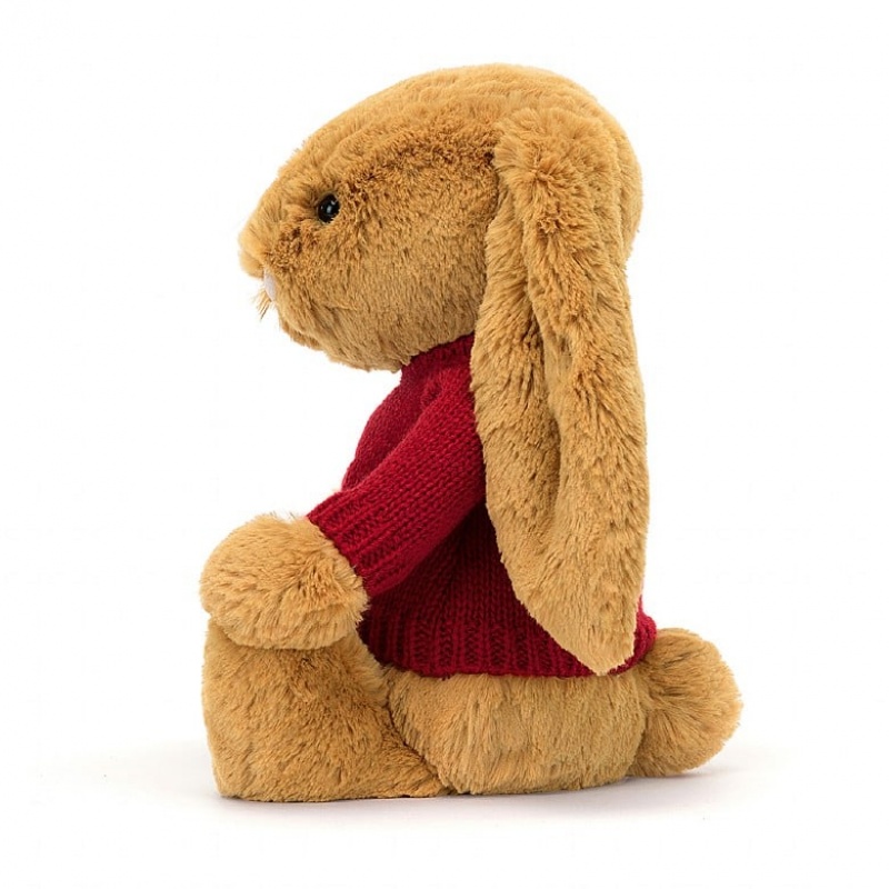 Jellycat Bashful Golden Bunny with Personalised Red Jumper Medium | 091537-CDT