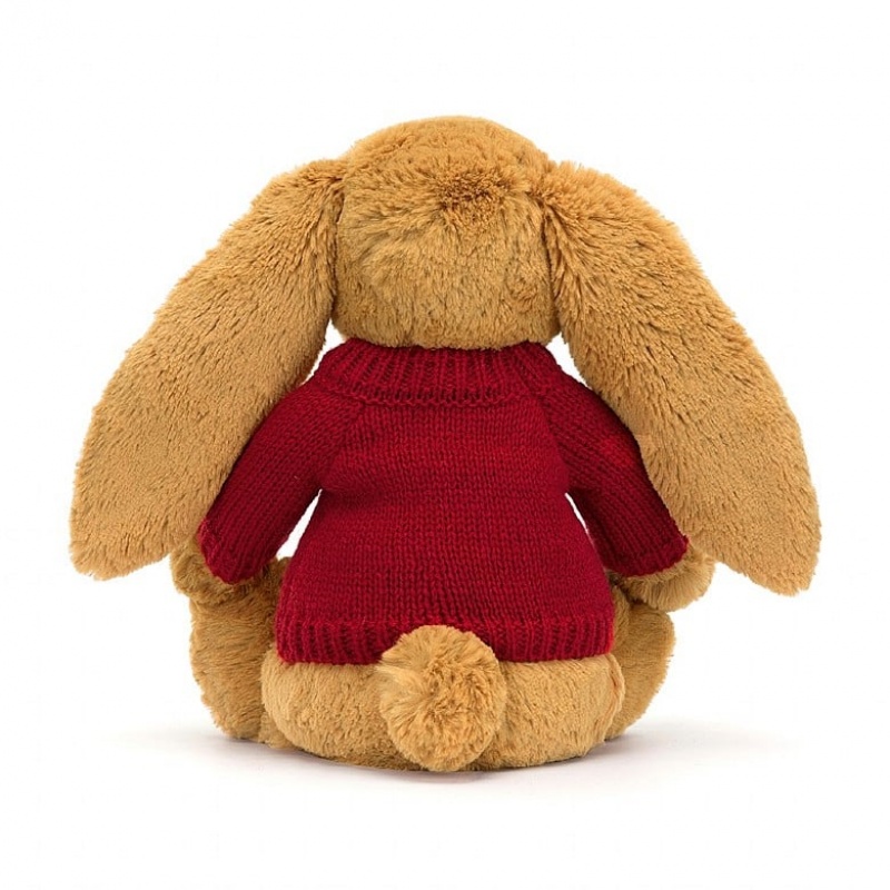 Jellycat Bashful Golden Bunny with Personalised Red Jumper Medium | 091537-CDT