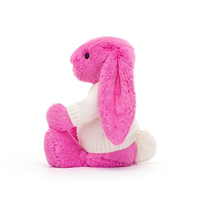 Jellycat Bashful Hot Pink Bunny with Personalised Cream Jumper Medium | 781062-QNF