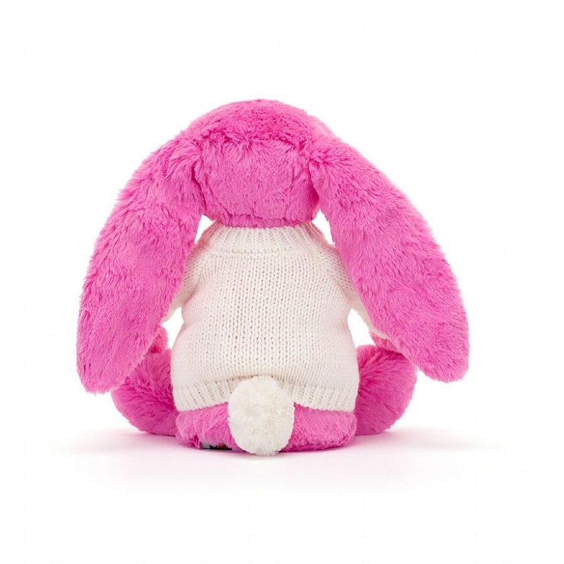 Jellycat Bashful Hot Pink Bunny with Personalised Cream Jumper Medium | 781062-QNF