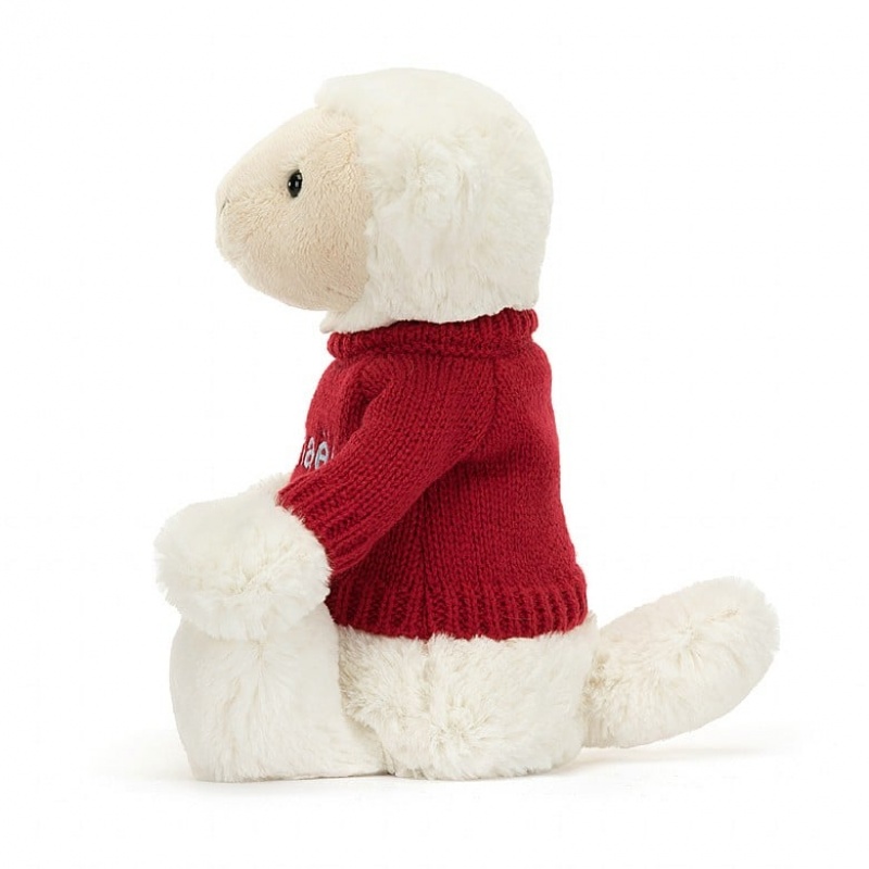 Jellycat Bashful Lamb with Personalied Red Jumper Medium | 104935-OAP