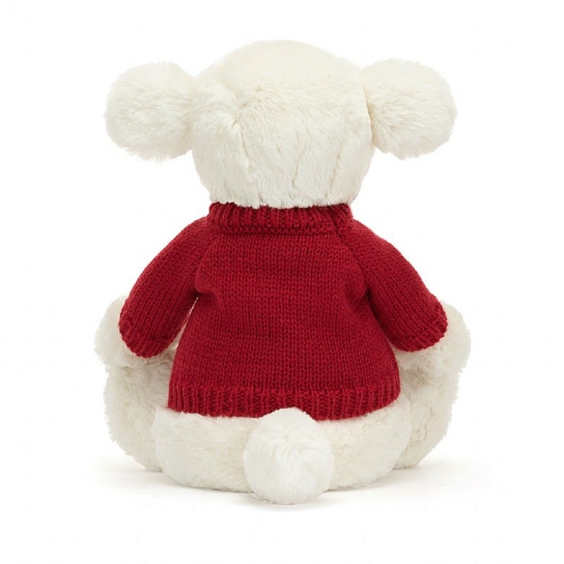 Jellycat Bashful Lamb with Personalied Red Jumper Medium | 104935-OAP