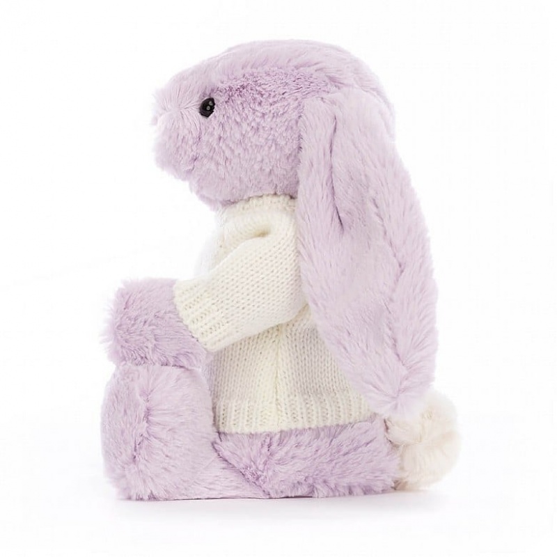 Jellycat Bashful Lilac Bunny with Personalised Cream Jumper Medium | 817263-ZQL