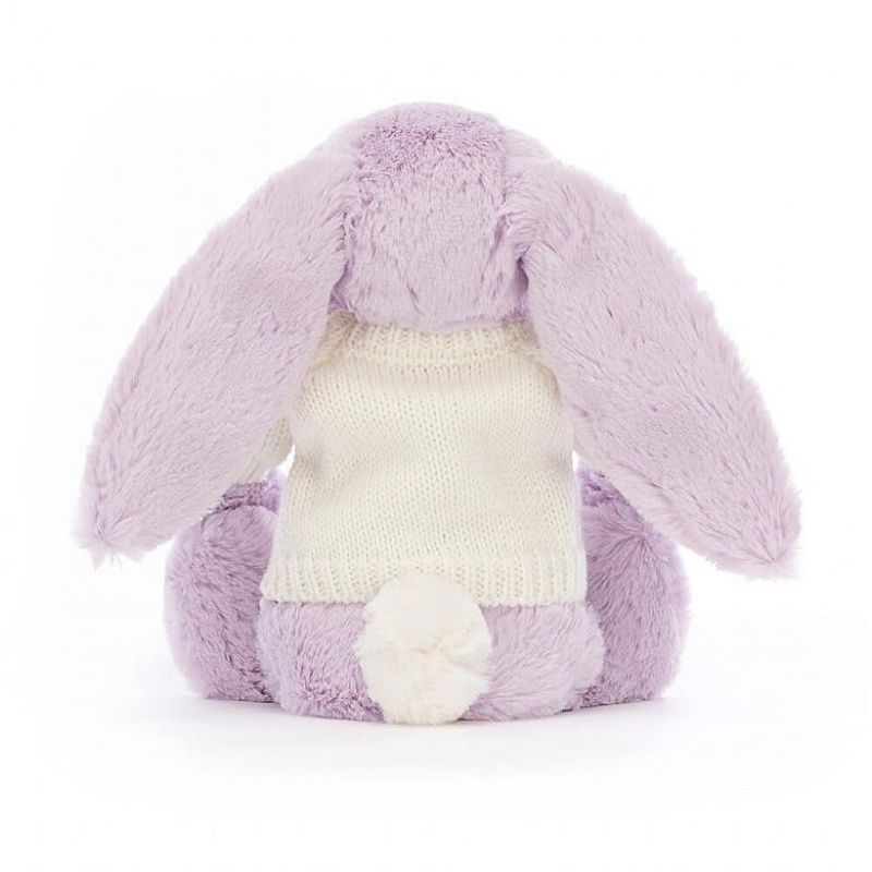 Jellycat Bashful Lilac Bunny with Personalised Cream Jumper Medium | 817263-ZQL