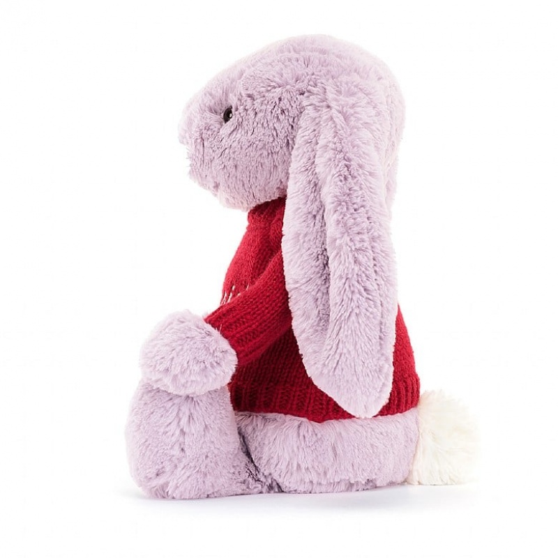 Jellycat Bashful Lilac Bunny with Personalised Red Jumper Medium | 017594-CAF