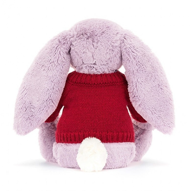 Jellycat Bashful Lilac Bunny with Personalised Red Jumper Medium | 017594-CAF