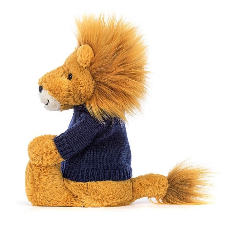 Jellycat Bashful Lion with Personalised Navy Jumper Medium | 108937-GQV