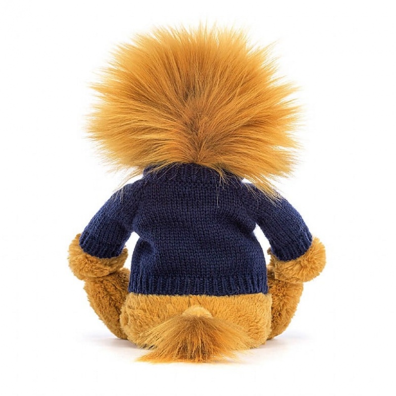 Jellycat Bashful Lion with Personalised Navy Jumper Medium | 108937-GQV